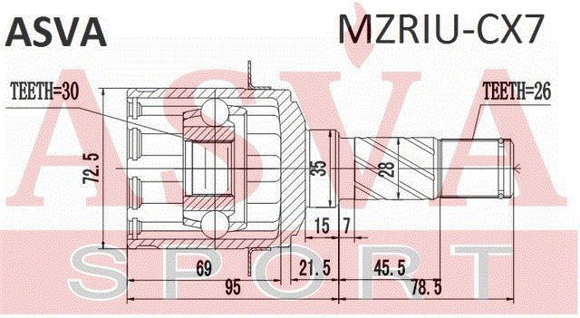ШРУС внутренний задний для Mazda CX 9 2007-2016 mzriucx7 Asva