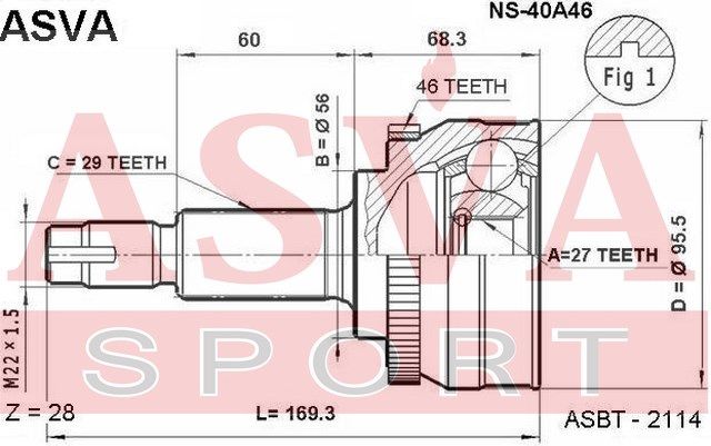 Шарнирный комплект NS40A46 Asva