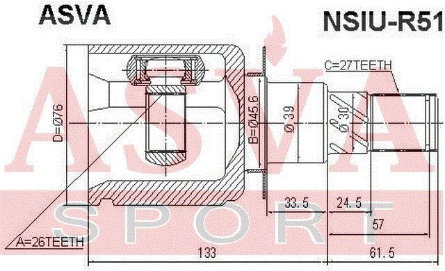 ШРУС внутренний 26х45.6х27 NSIUR51 Asva