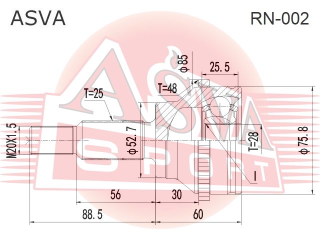 ШРУС НАРУЖНИЙ 28X52.7X25 rn002 Asva