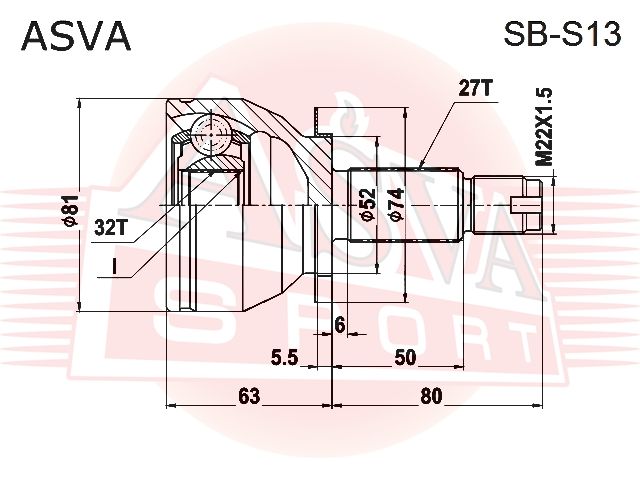 ШРУС наружный ASVA SB-S13 32X52X27 SBS13 Asva