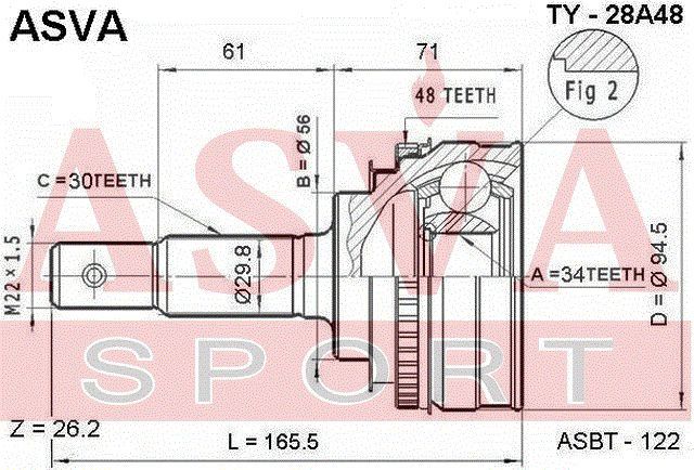 Пыльник ШРУСа наружного пер для Honda CR-V 1996-2002 TY28A48 Asva
