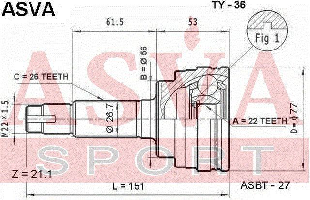 Шарнирный комплект TY36 Asva