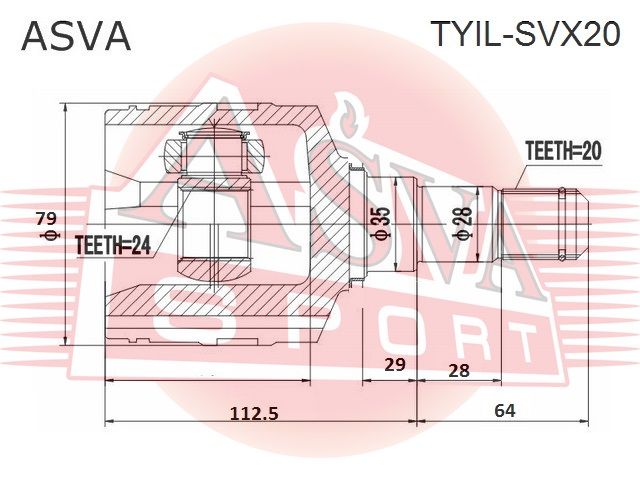 Шрус внутренний передний левый TYIL-SVX20 (0111-SXV20LH)(2106) TYILSVX20 Asva