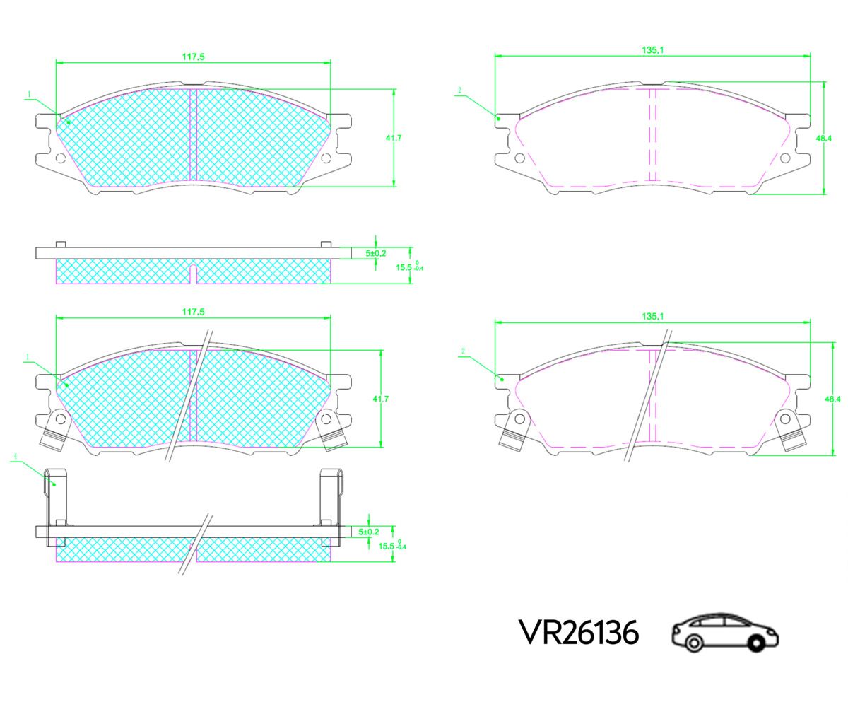 КОЛОДКИ ПЕРЕДНИЕ ДЛЯ А/М NISSAN ALMERA B10 (06-); ДИСКОВЫЙ ТОРМОЗ; К-Т 4 ШТ; (VOLRAM) VR26136 vr26136 Volram