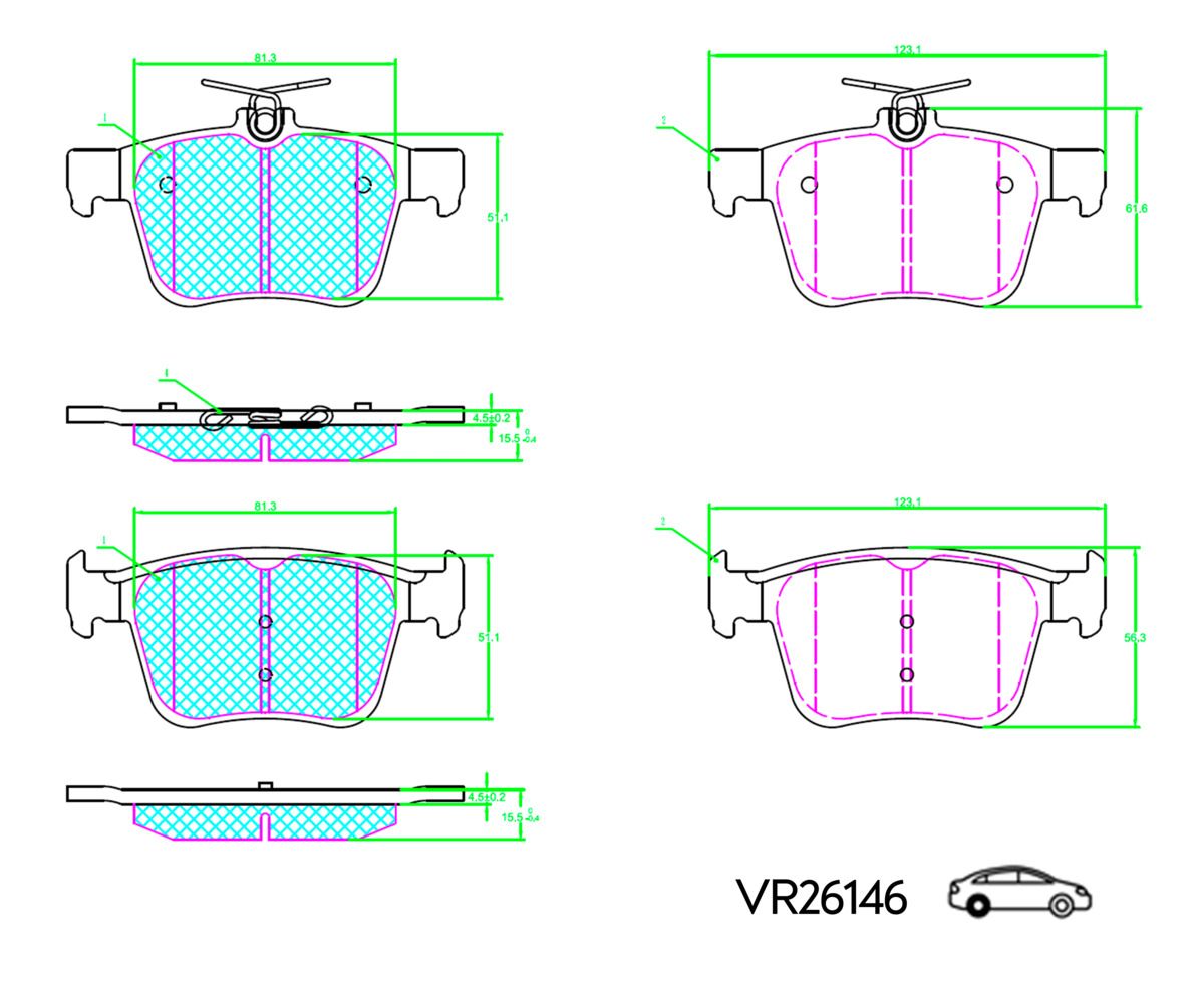 КОЛОДКИ ЗАДНИЕ ДЛЯ А/М VW GOLF VII (12-), TIGUAN (16-); SKODA SUPERB III (15-); ДИСКОВЫЙ ТОРМОЗ; К-Т vr26146 Volram