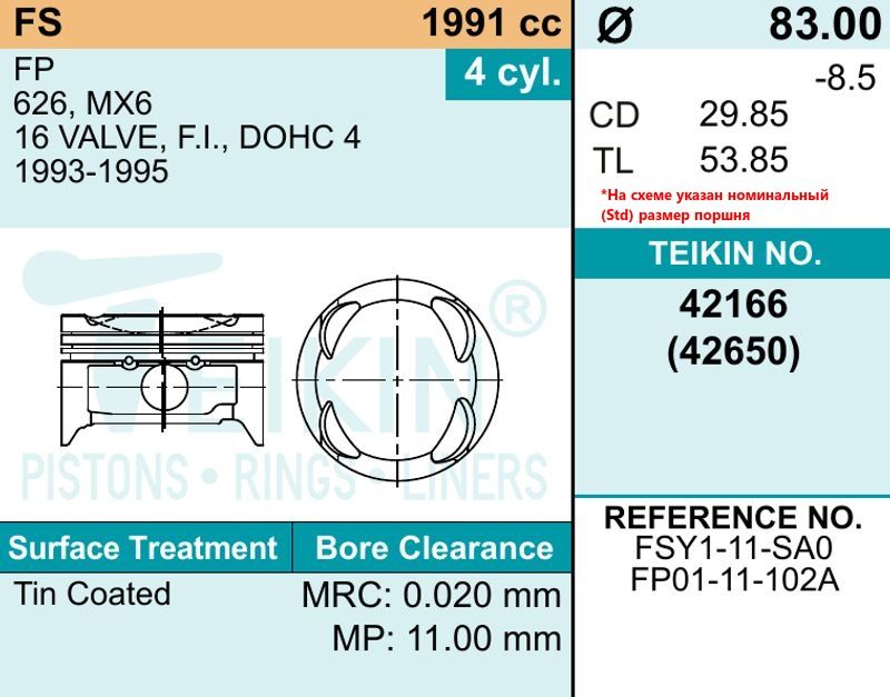 Поршни кт шт 42166STD Teikin