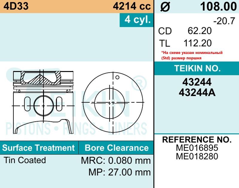 Поршни кт шт 43244STD Teikin