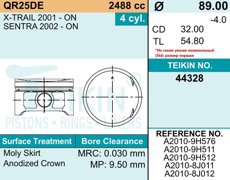 Поршня QR25DE 1 из 2 вариантов 44328050 Teikin