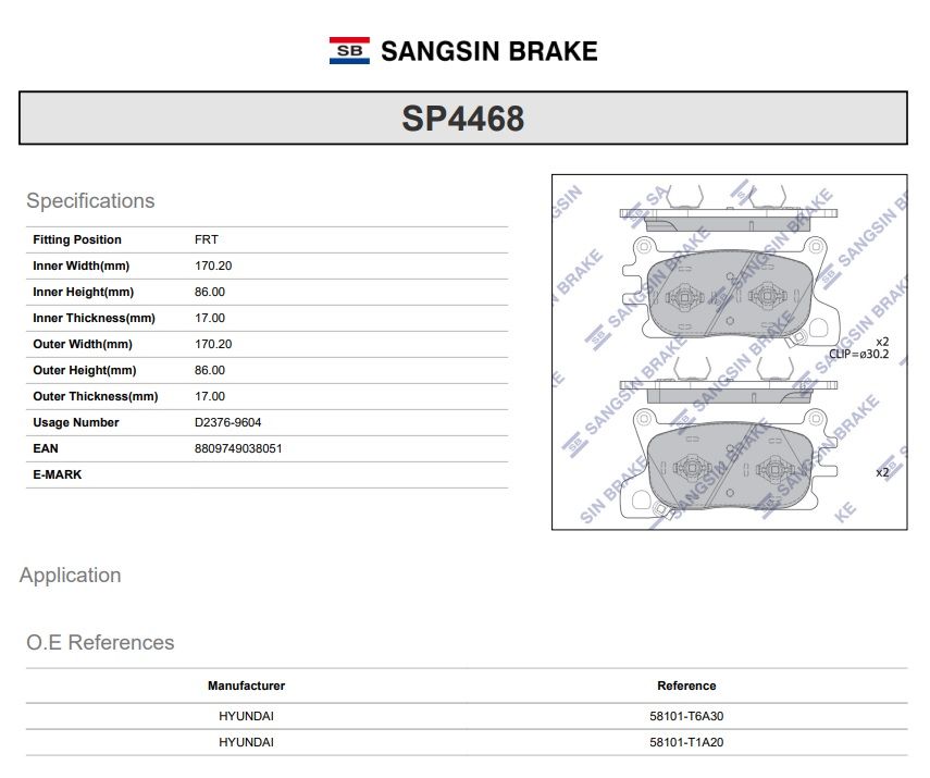 Колодки тормозные SANGSIN SP4468