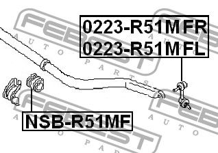 Стойка переднего стабилизатора левая для Nissan Navara (D40) 2005-2015 0223R51MFL Febest