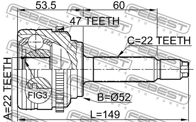 ШРУС НАРУЖНЫЙ22X52X22 (FEBEST) 1110007A47 Febest