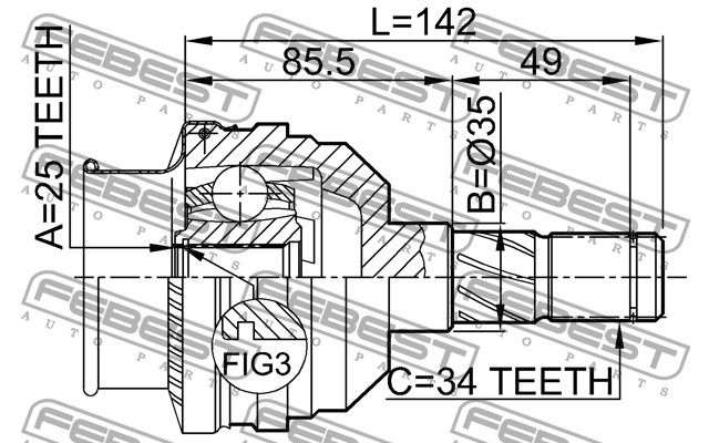 ШРУС внутренний передний для Opel Zafira A (F75) 1999-2005 18115003 Febest