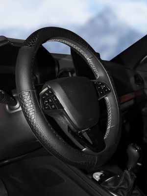 Оплетка на руль, искусственная кожа с тиснением,черная, 40 см / L (AWC-SL-03L)