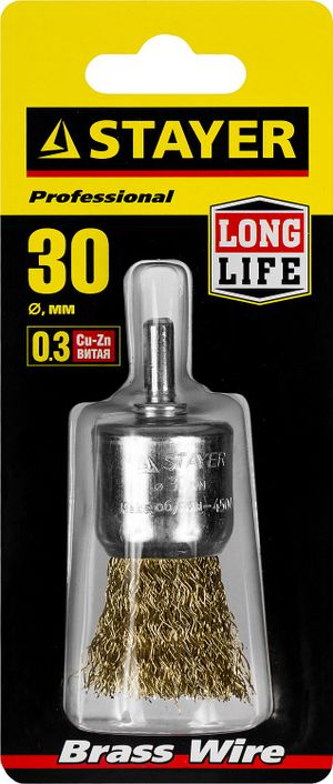 STAYER  30 мм, витая стальная латунированная проволока 0.3 мм, щетка кистевая для дрели (35113-30)