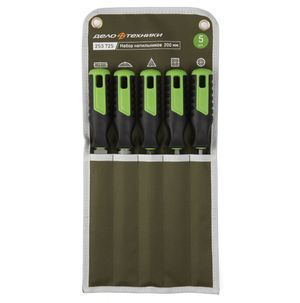 253725 Набор напильников №2 200 мм, 5 шт (плоский, полукруглый, трёхгранный, квадратный, круглый)