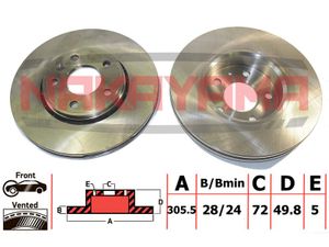 Торм.Диск передний вент. Renault Trafic all models 03.01- 305x28x5 q4584 Nakayama