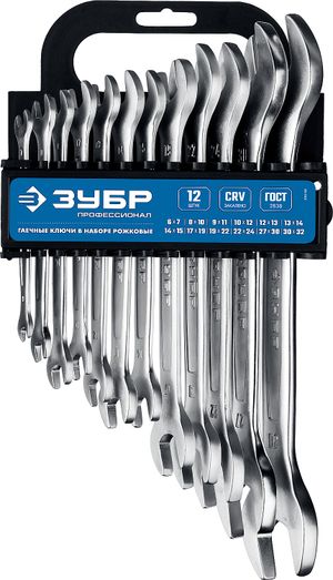 ЗУБР  12 шт, 6 - 32 мм, набор рожковых гаечных ключей, Профессионал (27011-H12)