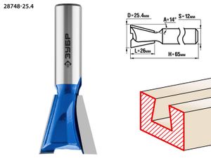 ЗУБР  25.4 x 26 мм, угол 14°, фреза пазовая фасонная "Ласточкин Хвост", Профессионал (28748-25.4)