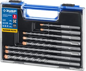 ЗУБР  8 шт: 5/6х110. 6/8/10х160, 8/10/12х210 мм, набор SDS-plus буров, Профессионал (29314-H8)