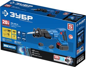 ЗУБР  Т7, 20 В, 180 мм, 1 АКБ (4 А·ч), бесщеточная пила сабельная, Профессионал (SPB-180-41)