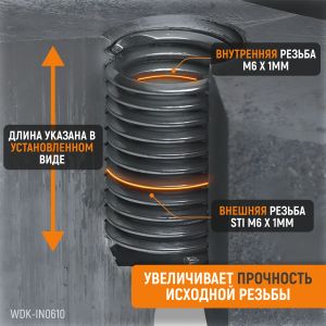 WIEDERKRAFT WDK-IN0610 Резьбовые вставки M6X1,0, 10 предметов