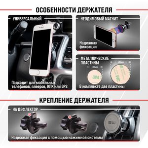 Держатель телефона на дефлектор магнитный SKYWAY 011 черный