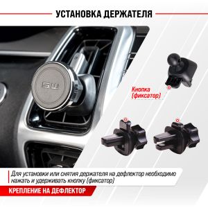 Держатель телефона на дефлектор магнитный SKYWAY 011 черный