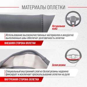 Оплетка натуральная кожа M (37-39 см) SKYWAY Base Real-2 Серая