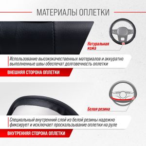 Оплетка натуральная кожа M (37-39 см) SKYWAY Design Real-5 Черная