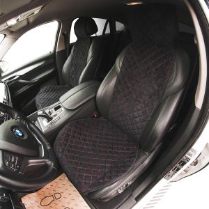 Накидка сиденья алькантара SKYWAY EXPENSIV Черная (строчка красная) 1 шт