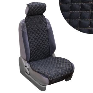 Накидка сиденья алькантара SKYWAY EXPENSIV Черная (строчка золотая) 1 шт