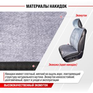 Накидка сиденья меховая искусственная мутон 2 предм. SKYWAY ARCTIC Серый Гладкая