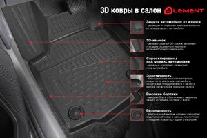 Коврики 3D в салон HYUNDAI Creta, 2016->, 4 шт. (полиуретан)