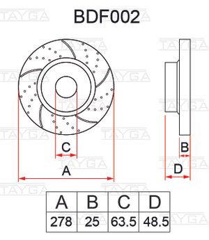 Диск тормозной FORD Focus 2,C-Max MAZDA 3 передний перфорированный комплект TAYGA bdf002 Tayga