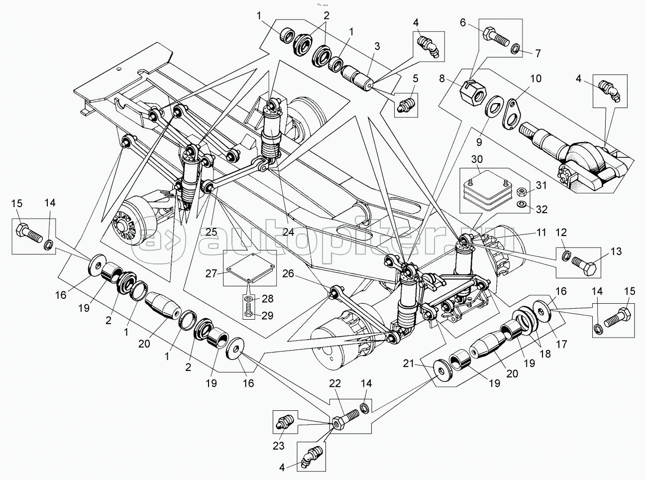 Установка передней и задней подвески (75406-2900001, 75406-2900002);Mounting of front and rear suspensions