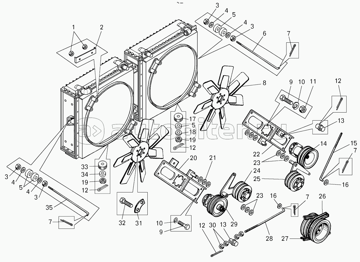 Вентиляторы и их привод на самосвале БелАЗ-7540D (7540D-1300010);Fans and their drive truck BELAZ-7540D