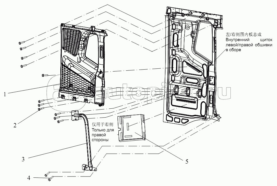 Внутренняя облицовка боковой обшивки и блок задней скобы
