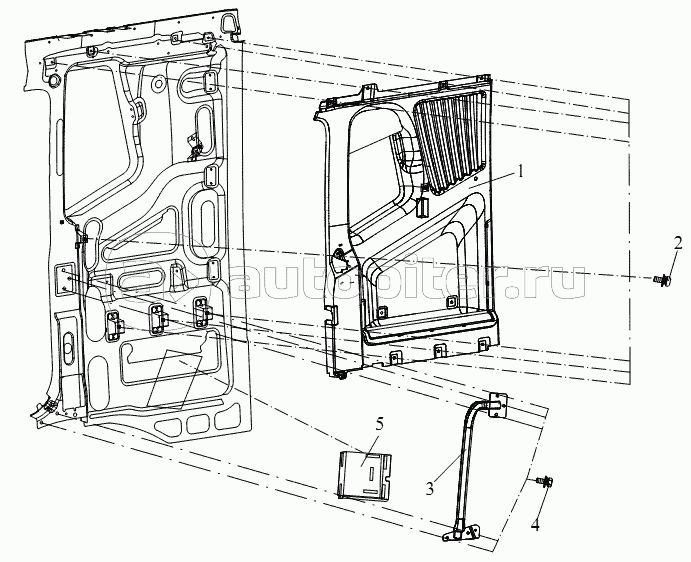 Внутренняя облицовка правой боковой обшивки и блок задней скобы (высокая крышка, оборудована многофункциональной панелью)