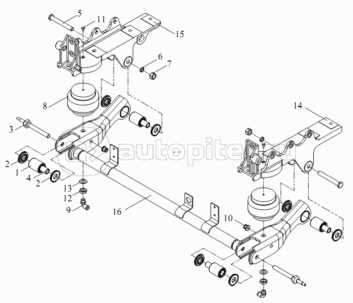 Устройство передней подвески кабины (IV, воздушная рессора)