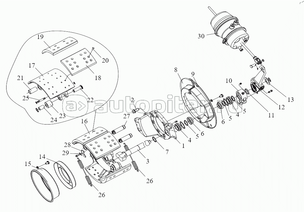 Тормозные механизмы колес промежуточного моста