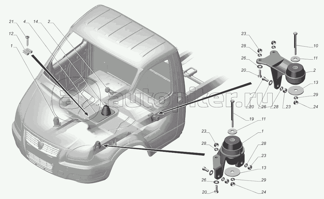 Подушка кабины 3302 схема