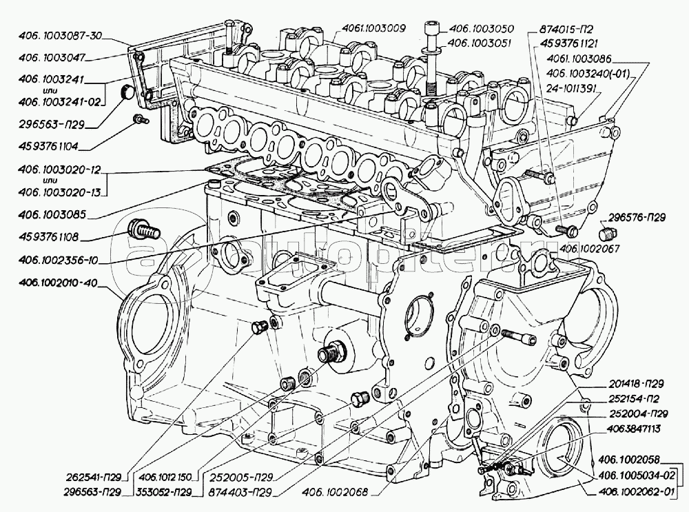Блок и головка цилиндров, датчик синхронизации системы зажигания двигателей ЗМЗ-406