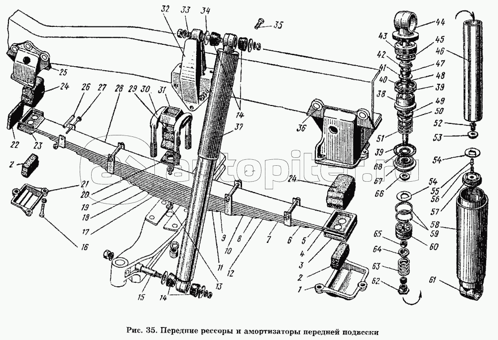 Как крепятся рессоры на газ 53 фото Передние рессоры и амортизаторы передней подвески ГАЗ-53 А - купить, цены в инте