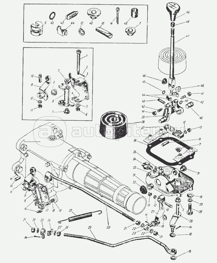 Механизм переключения передач коробки передач с рычагом управления, расположенным на полу кузова