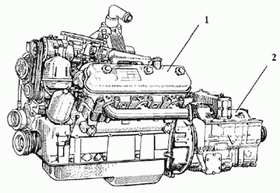 Двигатель ЯМЗ-236А в сборе с коробкой передач