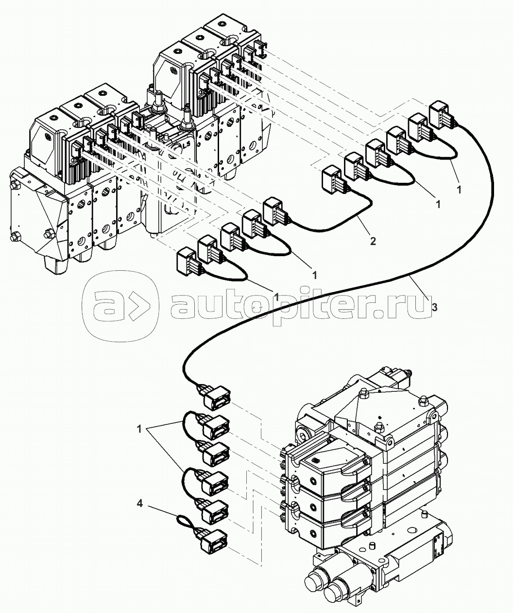 Auxiliary Distributors Harness - With 6 Distributors - With Front Quick Couplers