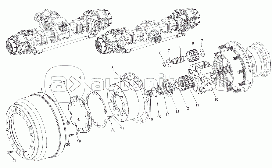 Установка колесной передачи передних мостов