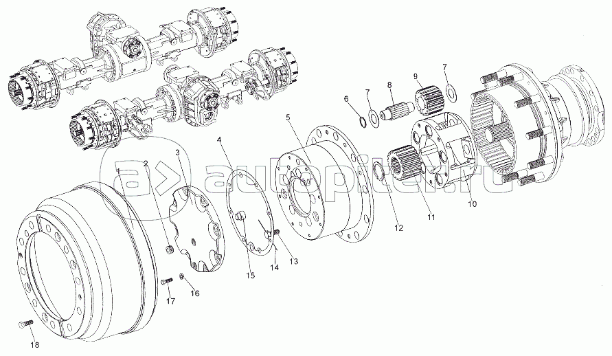 Установка колесной передачи задних мостов