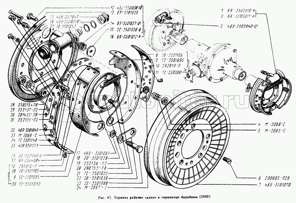 Тормоза рабочие задние и барабаны тормозные